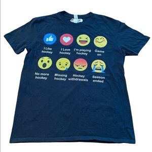 I Love Hockey Emoji Emoticon Graphic Tee Shirt. Size L